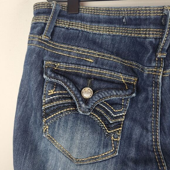 Dollhouse Boot Cut Flare Embellished Low Rise Jeans Size 9 Stretch Thick Stitch - Picture 4 of 12